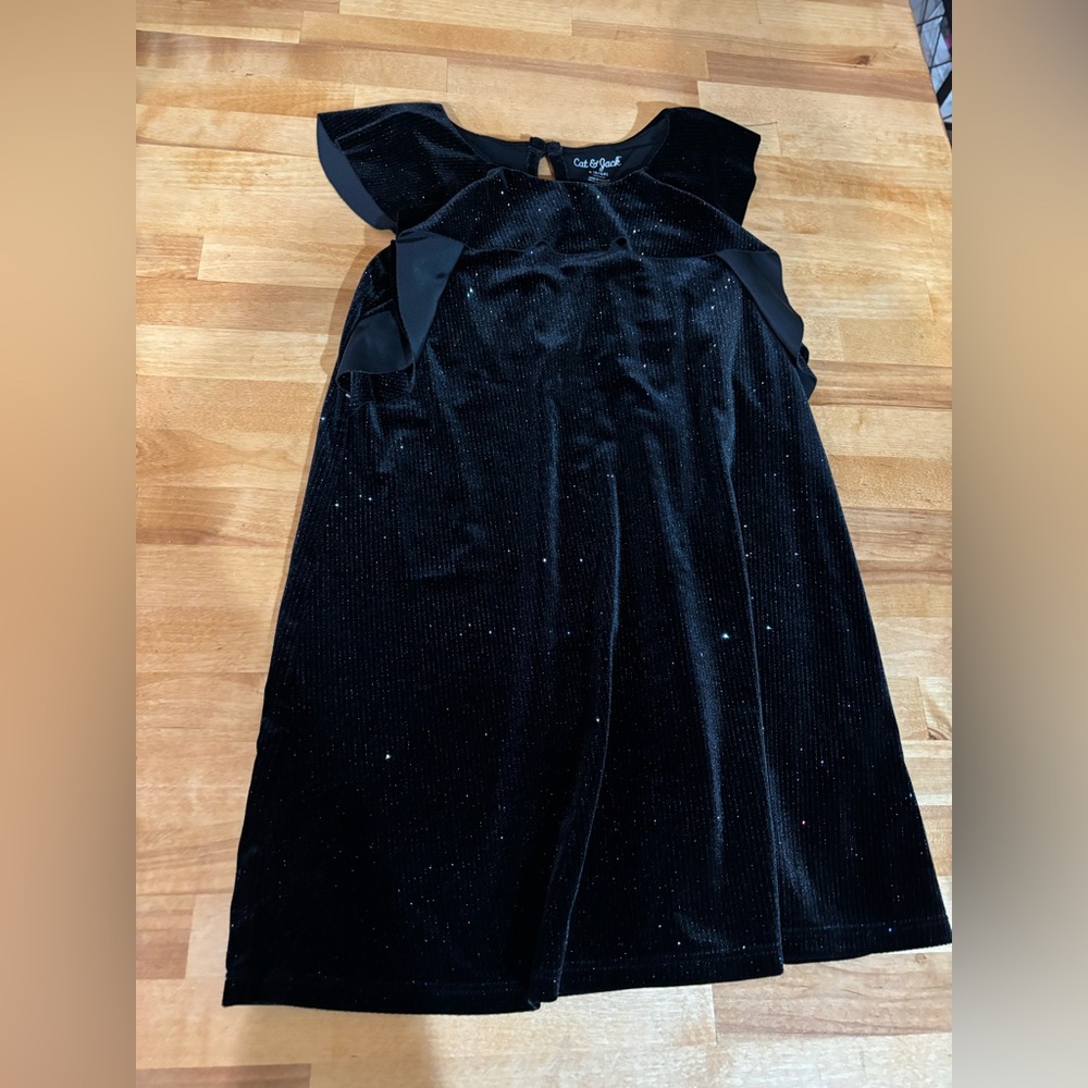 Cat & Jack Black Velvet Dress with Glitter Accents - 6/6x